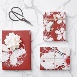 Kirschblüte Poesie rot weiß elegante Sakura Geschenkpapier Set