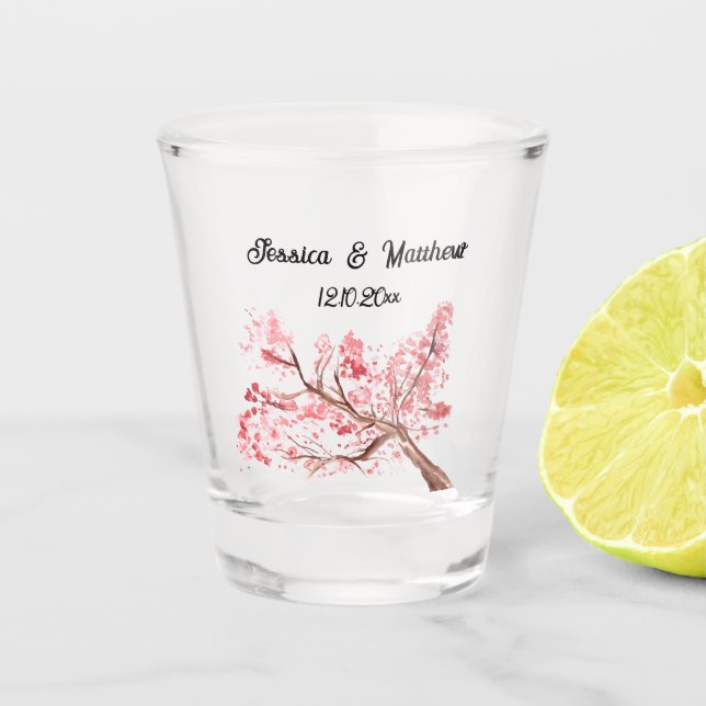 Kirschblüte Rosa Blumenblüte Wasserfarben Hochzeit Schnapsglas