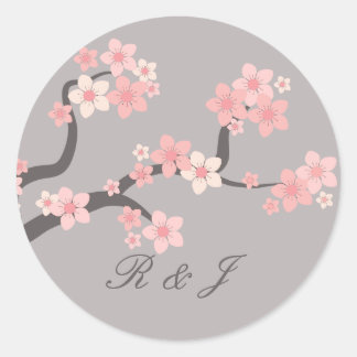 Kirschblüte rosa/graue Kreissenaufkleber Runder Aufkleber