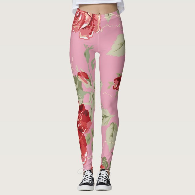 Kirschblüte Rote Blüte Rose Party Leggings (Vorderseite)