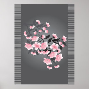 Kirschblüte (Sakura) auf grauem Hintergrund Poster