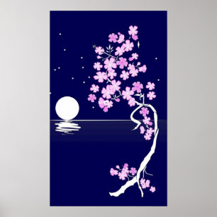 Kirschblüte (Sakura) bei Nacht Print Poster