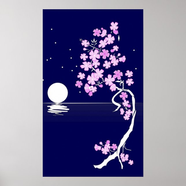 Kirschblüte (Sakura) bei Nacht Print Poster (Vorne)