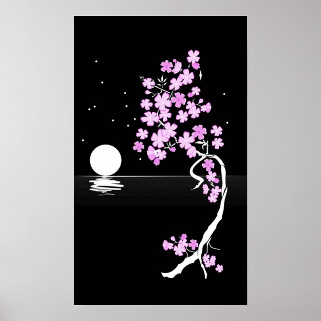Kirschblüte (Sakura) bei Nacht Print Poster (Vorne)