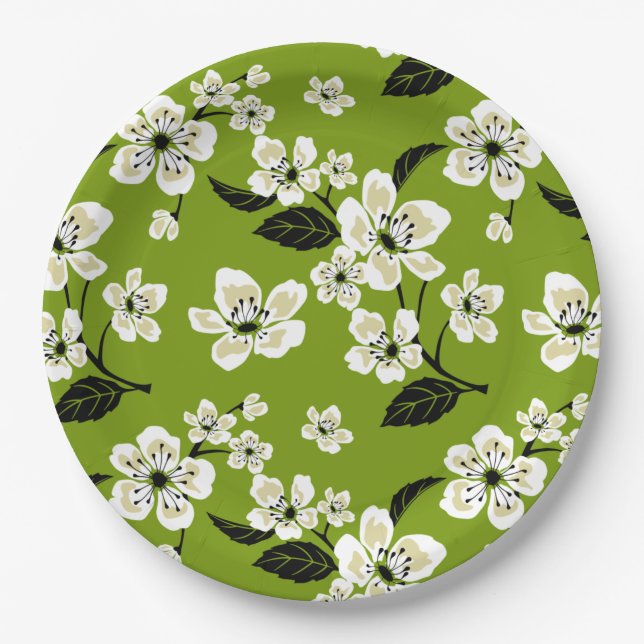 KIRSCHBLÜTE - SAKURA (MATCHA-GRÜN) PAPPTELLER (Vorderseite)