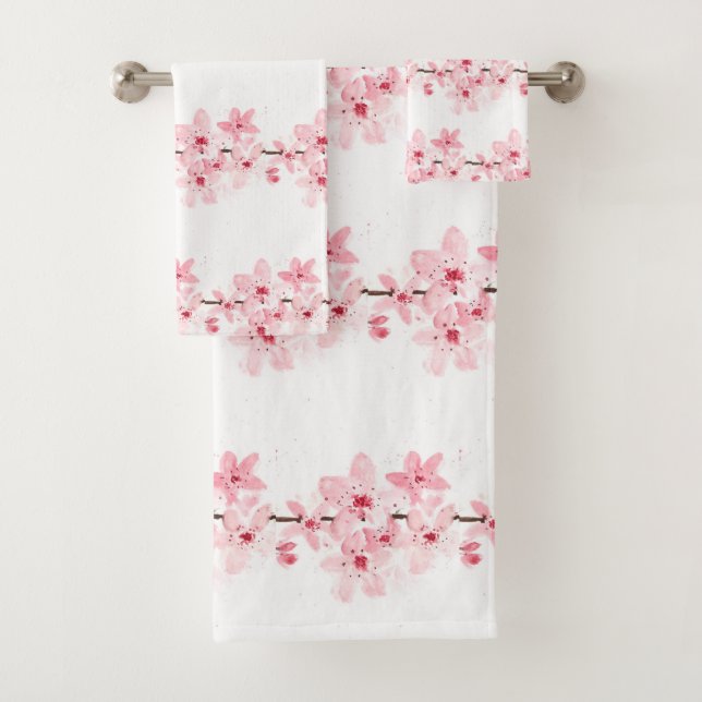 Kirschblüte Sakura Pink Floral Japanisch Asien Ba Badhandtuch Set (Insitu)