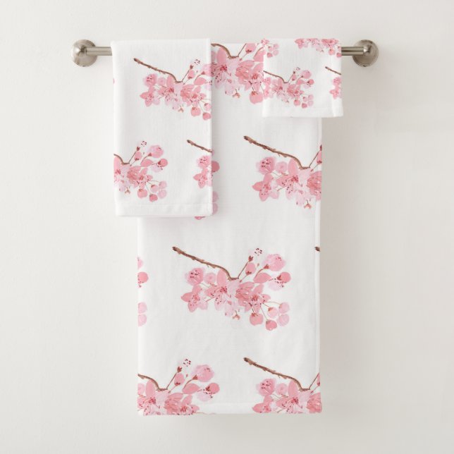 Kirschblüte Sakura Pink Floral Japanisches Asien Badhandtuch Set (Insitu)