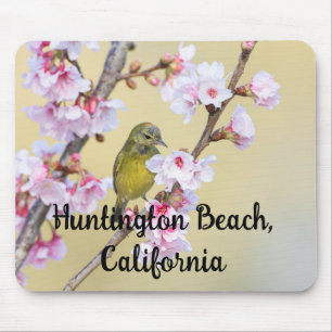 Kirschblüte und Grasmücke, Huntington Beach CA Mousepad