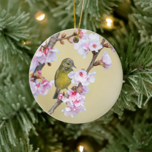 Kirschblüte und Grasmücke Keramik Ornament