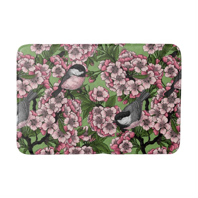 Kirschblüte und Kichererbsen auf Grün Badematte (Vorderseite)