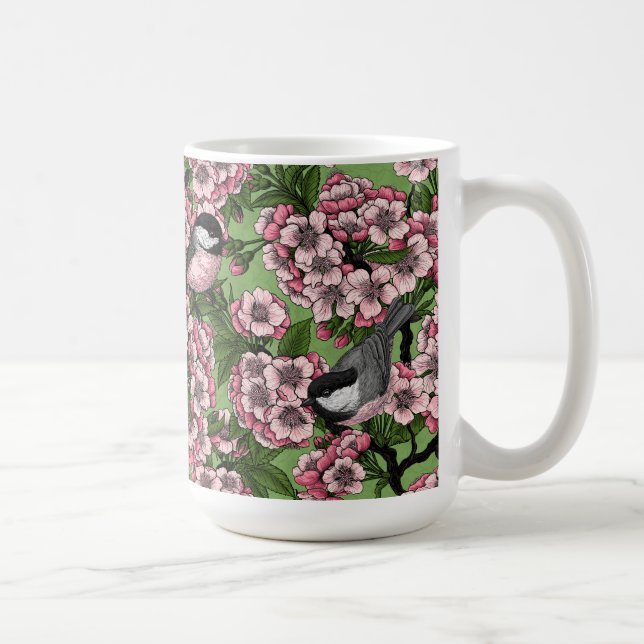 Kirschblüte und Kichererbsen auf Grün Kaffeetasse (Rechts)