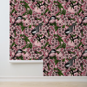 Kirschblüte und Kichererbsen auf rosa Tapete