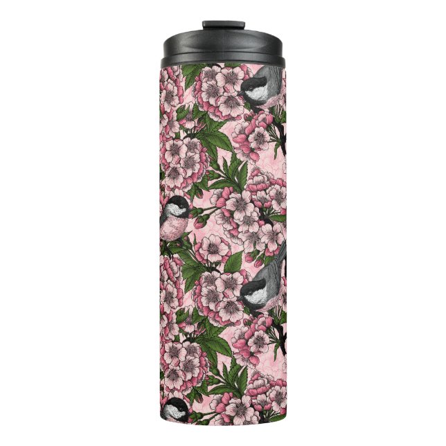 Kirschblüte und Kichererbsen auf rosa Thermosbecher (Vorderseite)