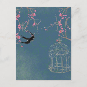 Kirschblüte und Vogelkäfig-Postkarte, einzigartig Postkarte
