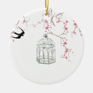 Kirschblüte, Vogel, Birdcage - Vorlage, stilvoll Keramikornament