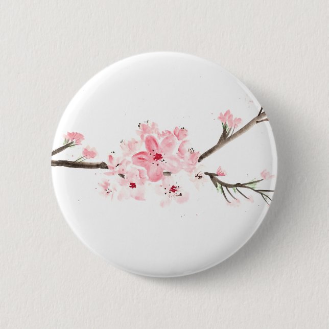Kirschblüte Wasserfarbe Button (Vorderseite)