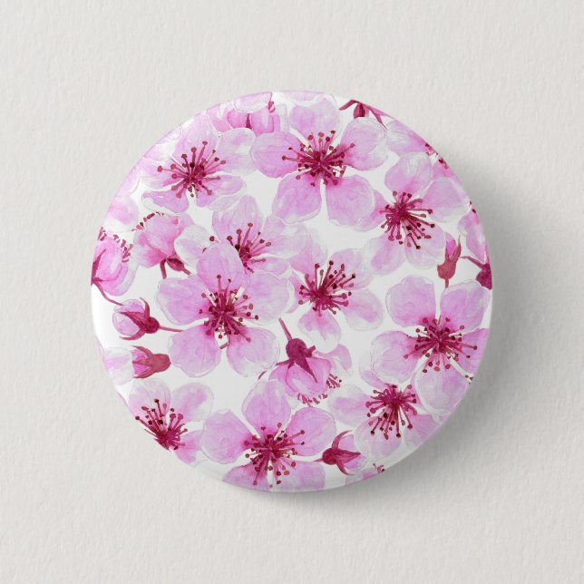 Kirschblüte Wasserfarbe Button (Vorderseite)