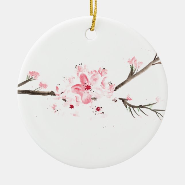 Kirschblüte Wasserfarbe Keramik Ornament (Vorne)