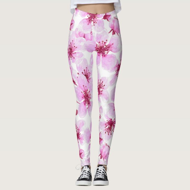 Kirschblüte Wasserfarbe Leggings (Vorderseite)