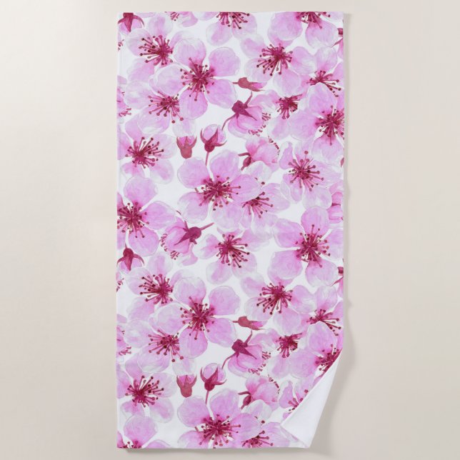 Kirschblüte Wasserfarbe Strandtuch (Vorderseite)