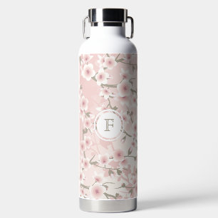 Kirschblüten-Aprikose Vintage-Floral-Monogramm Trinkflasche