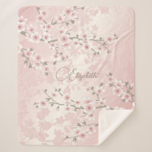 Kirschblüten-Aprikosen-Vintage-Floral-Monogramm Sherpadecke