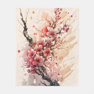 Kirschblüten-Aquarell-Blumen Rosa Rot Floral Fleecedecke