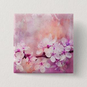 Kirschblüten-Aquarell-Kunst Button