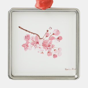 Kirschblüten-Aquarell rosa Baum Japan orientalisch Silbernes Ornament