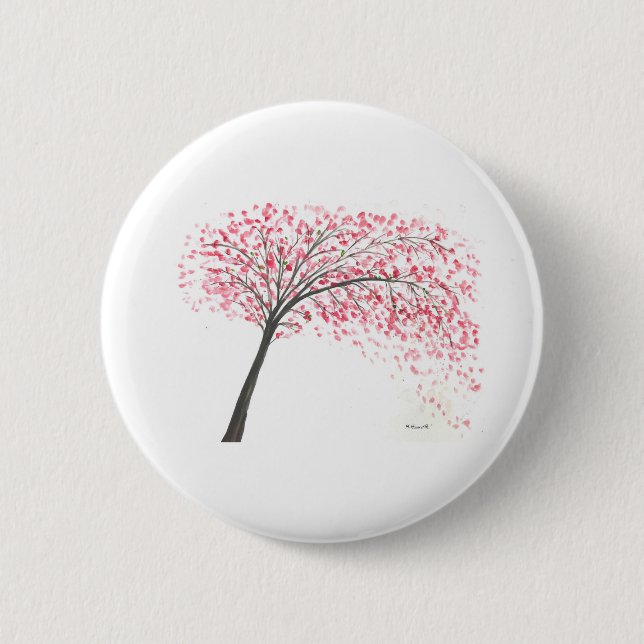 Kirschblüten Aquarellfarben Rosa Hochzeit Button (Vorderseite)