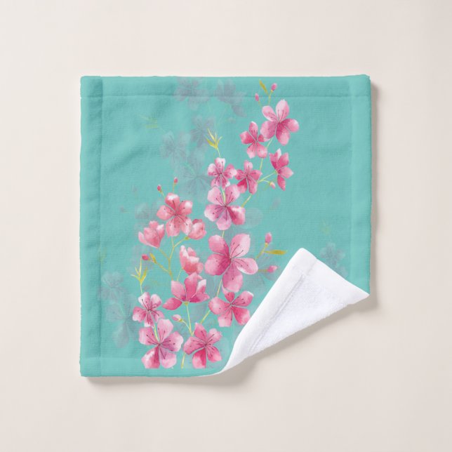 Kirschblüten auf Aquamarin Waschlappen (Waschlappen)