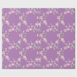 Kirschblüten auf violettem Hintergrund. Geschenkpapier