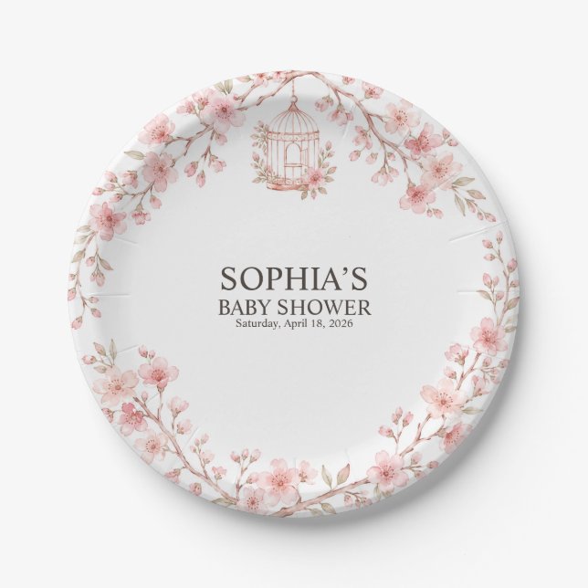 Kirschblüten-Baby-Shower-Papier Pappteller (Vorderseite)