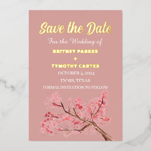 Kirschblüten-Blumen-Foto-QR-Code-Hochzeit Folieneinladung