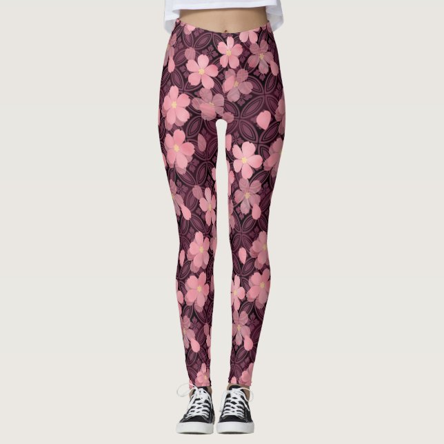 Kirschblüten Blumen Leggings (Vorderseite)
