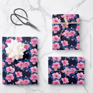 Kirschblüten-Blumenmuster Geschenkpapier Set
