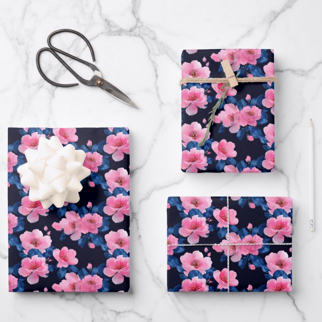 Kirschblüten-Blumenmuster Geschenkpapier Set (Vorderseite)