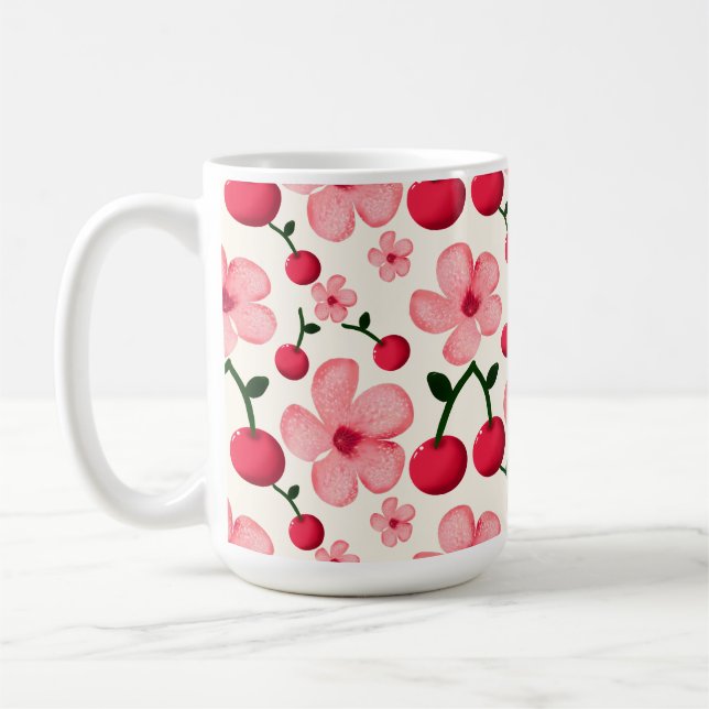 Kirschblüten-Blumenmuster, rosa Blüten  Kaffeetasse (Links)