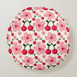 Kirschblüten-Blumenmuster, rosa Blüten Rundes Kissen