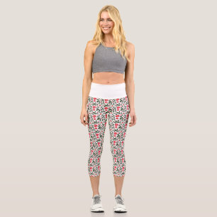 Kirschblüten-Blumenrankenmuster mit Kirschen Capri Leggings