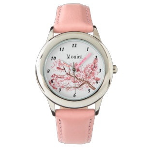 Kirschblüten Botanische Blumen Name Pink für Kinde Armbanduhr