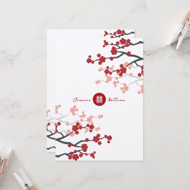 Kirschblüten & Chinesische Hochzeit mit doppeltem  Einladung (Vorderseite/Rückseite Beispiel)