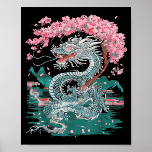 Kirschblüten chinesischer Drache Chinesisches Neuj Poster