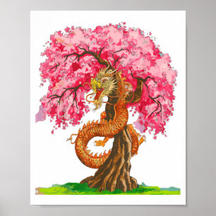 Kirschblüten chinesischer Drache Chinesisches Neuj Poster