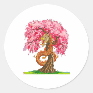 Kirschblüten chinesischer Drache Chinesisches Neuj Runder Aufkleber