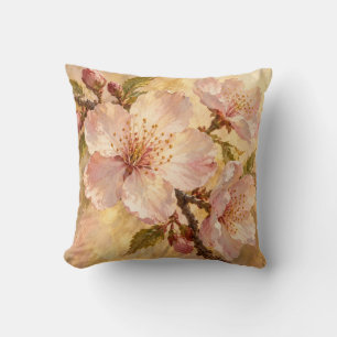 Kirschblüten-Creme-Botanical-Malerei mit rosafarbe Kissen