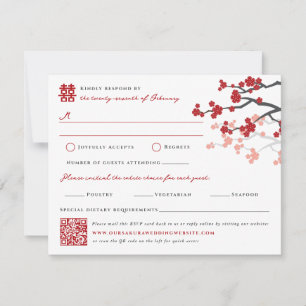 Kirschblüten & Double Happiness Chinesische Hochze RSVP Karte