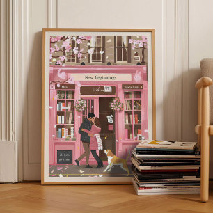 Kirschblüten-Druck Buchladen-Druck Kaffee-Druck  Poster