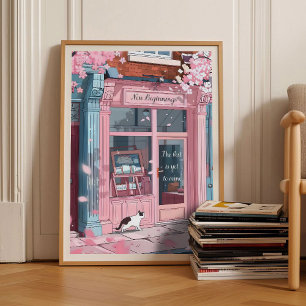 Kirschblüten-Druck Buchladen-Druck Kaffee-Druck Poster