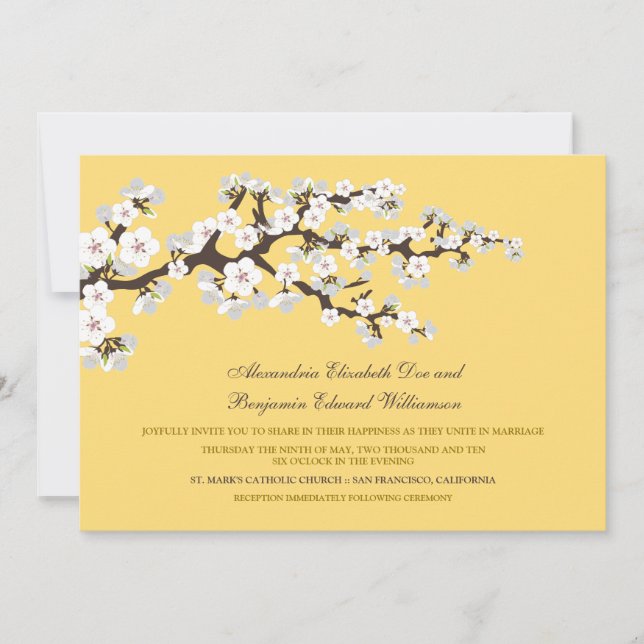 Kirschblüten Einladung zur Hochzeit (Zitrone) (Vorderseite)